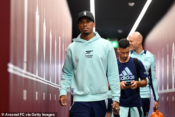 BIRMINGHAM, ENGLAND - AUGUST 24: Gabriel of Arsenal arrives at the stadium prior to the Premier League match between Aston Villa FC and Arsenal FC at Villa Park on August 24, 2024 in Birmingham, England. (Photo by Stuart MacFarlane/Arsenal FC via Getty Images)