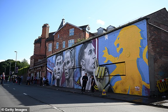 BIRMINGHAM, ENGLAND - AUGUST 24: General view outside the stadium, as fans enjoy the pre match atmosphere prior to the Premier League match between Aston Villa FC and Arsenal FC at Villa Park on August 24, 2024 in Birmingham, England. (Photo by Clive Mason/Getty Images)