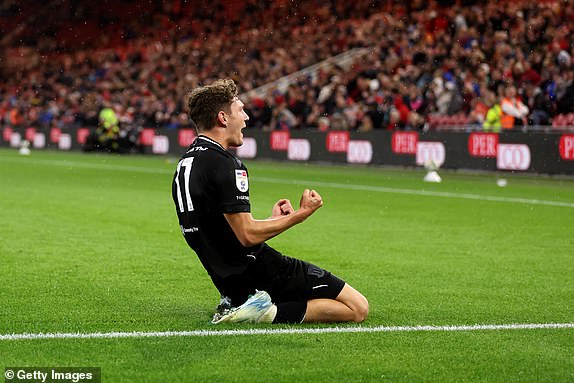 MIDDLESBROUGH, ENGLAND - AUGUST 27: Lewis Koumas of Stoke City celebrates scoring his team's third goal during the Carabao Cup Second Round match between Middlesbrough and Stoke City at Riverside Stadium on August 27, 2024 in Middlesbrough, England. (Photo by George Wood/Getty Images)