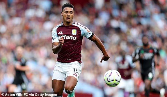 BIRMINGHAM, ENGLAND - AUGUST 24: Ollie Watkins of Aston Villa in action during the Premier League match between Aston Villa FC and Arsenal FC at Villa Park on August 24, 2024 in Birmingham, England. (Photo by Neville Williams/Aston Villa FC via Getty Images)