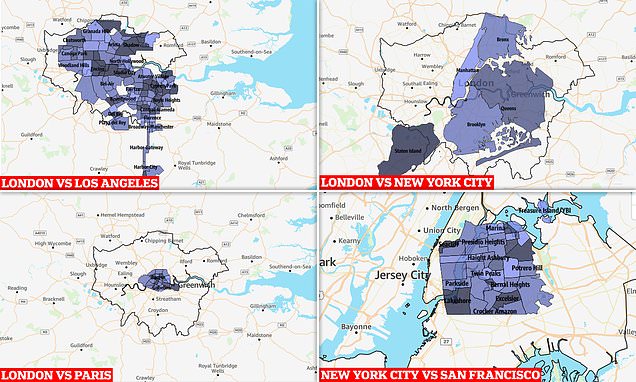 Fascinating size-comparison maps reveal how big cities REALLY are, with London TWICE the