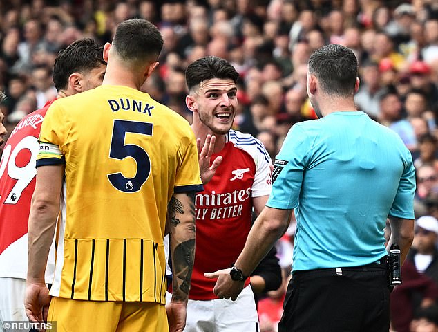 Declan Rice was shown a bizarre red card just moments after half-time