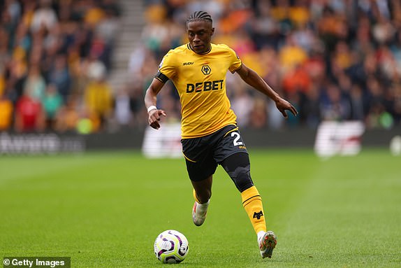 WOLVERHAMPTON, ENGLAND - AUGUST 25: Jean-Ricner Bellegarde of Wolverhampton Wanderers during the Premier League match between Wolverhampton Wanderers FC and Chelsea FC at Molineux on August 25, 2024 in Wolverhampton, England. (Photo by Marc Atkins/Getty Images)