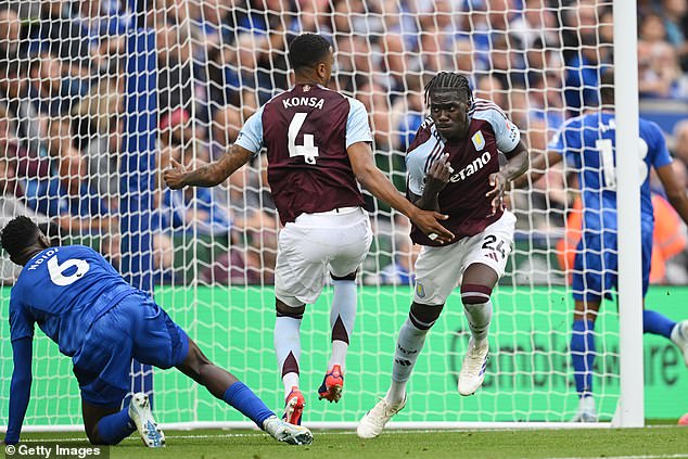 Amadou Onana (right) gave Villa a 28th-minute lead by scoring his second goal of the season