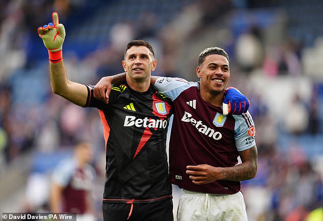 Emiliano Martinez and Morgan Rogers celebrate after Villa returned to winning ways