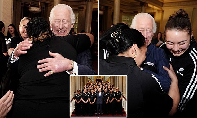 King Charles can't hold back his laughter as he is stormed with 'very healing' hugs from