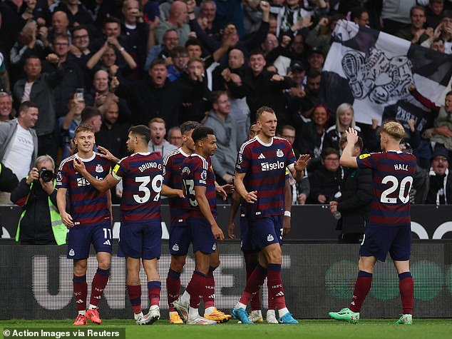 Newcastle's players celebrated in front of their supporters after completing their comeback