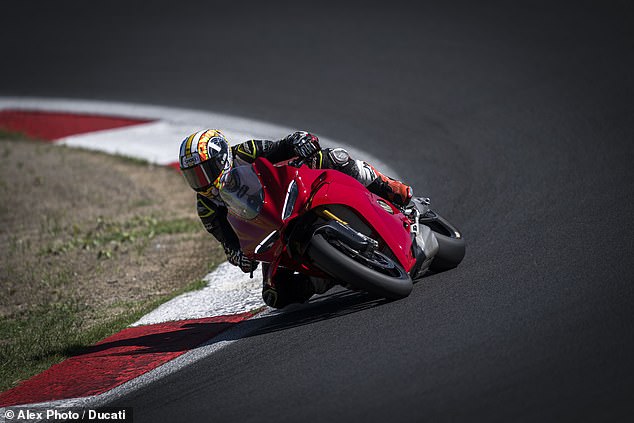 The V4 engine generates an incredible 216bhp. Flat out, the Panigale can reach speeds up to 186mph