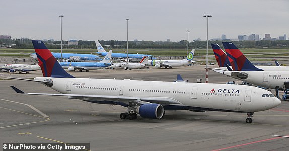 Delta Air Lines as seen in  Amsterdam Schiphol International Airport. Delta uses Schiphol as one of the European hubs cooperating with KLM and AirFrance to distribute its passenger to the rest of the European Destinations. Delta Air Lines was founded in 1924 and today is the major American Airline, owning 850 aircrafts. Delta is member of SkyTeam aviation alliance. Delta is one of the last carriers who still uses the jumbo jet Boeing 747-400.  (Photo by Nicolas Economou/NurPhoto via Getty Images)