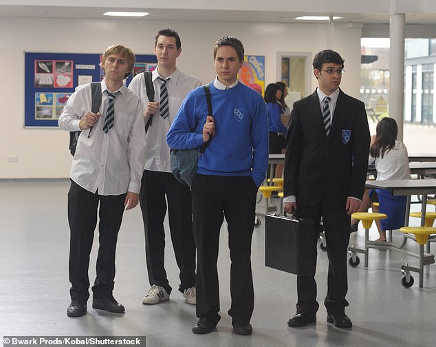 But although the four stars have stayed in touch almost 20 years after the show first aired on Channel 4 , there are no plans for a reunion any time soon (pictured in The Inbetweeners Movie in 2011)