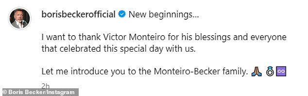 Alongside a carousel of images from the wedding, Boris wrote: 'New beginnings¿ 'I want to thank Victor Monteiro for his blessings and everyone that celebrated this special day with us'