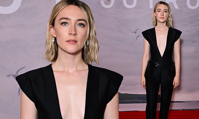 Saoirse Ronan exudes glamour in a plunging black jumpsuit as she attends screening of her