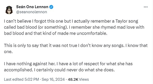 Lennon, 48, posted his thoughts to X, previously known as Twitter