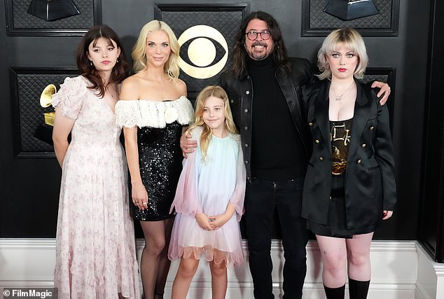 Blum and Grohl attended the 2023 Grammy Awards with their daughters (L-R) Harper, Ophelia and Violet in Los Angeles, California