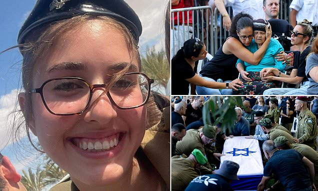 Grandmother of first female soldier killed in combat in Gaza is comforted during funeral