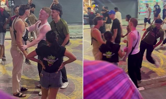 Wild moment Aussie eshays are caught in shocking act outside a bar in Thailand