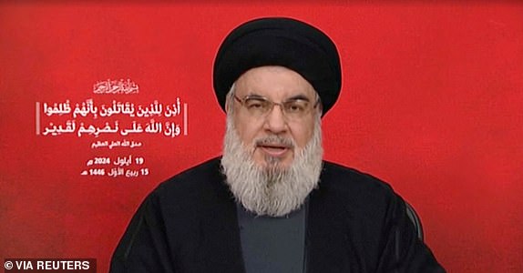 Hezbollah leader Sayyed Hassan Nasrallah gives a televised address, Lebanon, September 19, 2024, in this screenshot taken from a video. Al-Manar TV via REUTERS THIS IMAGE HAS BEEN SUPPLIED BY A THIRD PARTY. NO RESALES. NO ARCHIVES