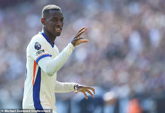 Nicolas Jackson pictured dancing after scoring Chelsea's first goal in a 3-0 win at West Ham