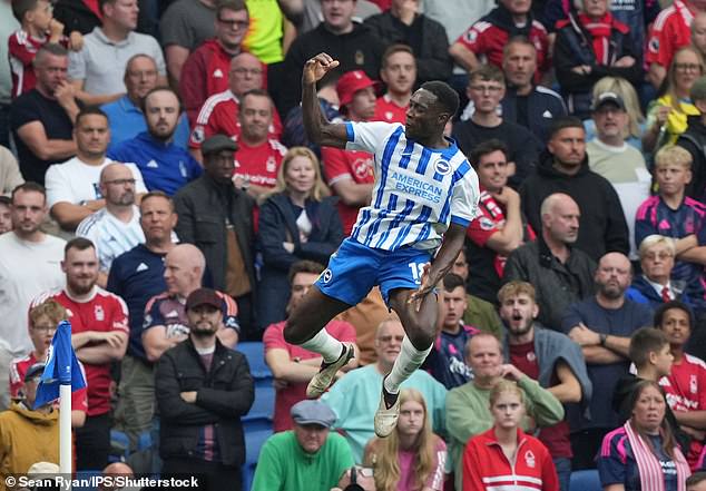 Danny Welbeck put Brighton 2-1 up just before the half-time break and he celebrated in style