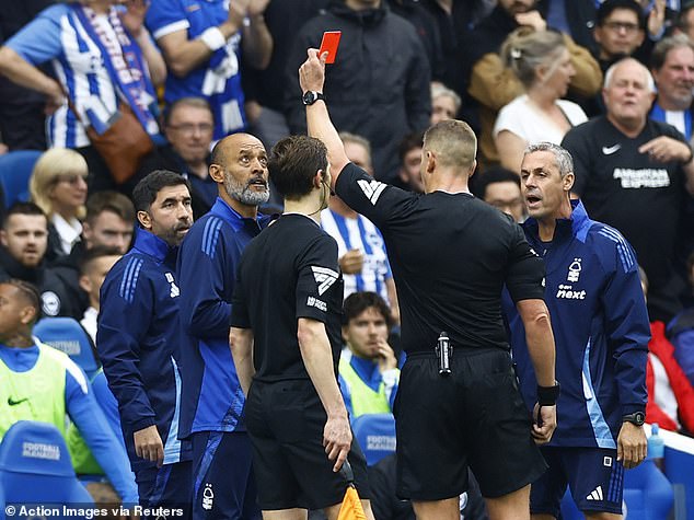 Forest manager Nuno Esperito Santo was also sent off for his behaviour in the technical area