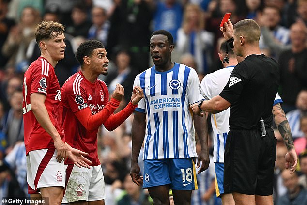 Morgan Gibbs-White was sent off for a second bookable offence in the 83rd minute