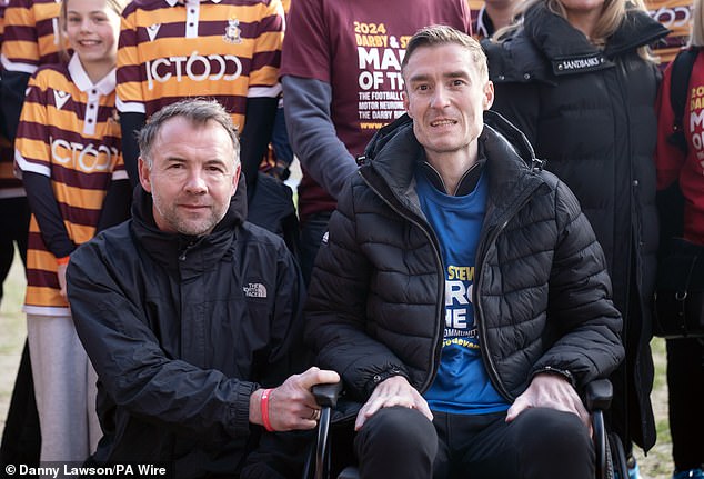 Stewart is raising funds for the Darby Rimmer MND Foundation, named after ex-professional footballer Stephen Darby, right