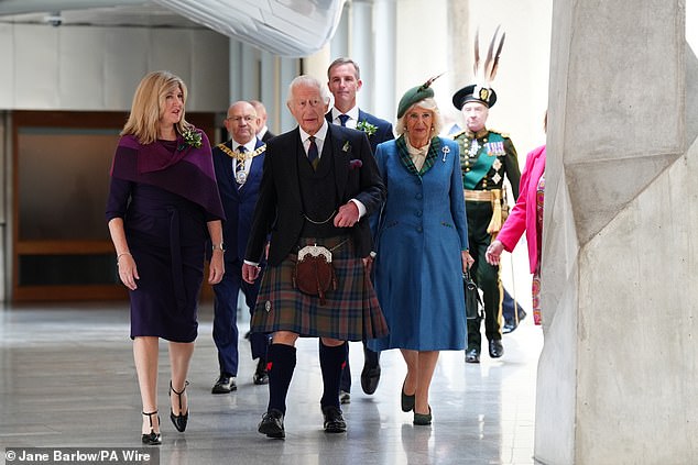 In Edinburgh today, the King and Queen were met by presiding officer Alison Johnstone and deputy presiding officers Liam McArthur and Annabelle Ewing