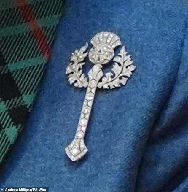 The Diamond Thistle Brooch initially belonged to Queen Mary - the wife of King George V - and was passed down to her granddaughter the late Queen Elizabeth II upon her death