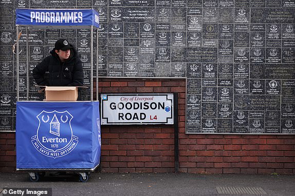 LIVERPOOL, ENGLAND - SEPTEMBER 28: A programme seller outside Goodison Park prior to the Premier League match between Everton FC and Crystal Palace FC at Goodison Park on September 28, 2024 in Liverpool, England. (Photo by Alex Livesey/Getty Images)