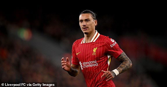 LIVERPOOL, ENGLAND - SEPTEMBER 25: (THE SUN OUT, THE SUN ON SUNDAY OUT) Darwin Nunez of Liverpool during the Carabao Cup Third Round match between Liverpool and West Ham United at Anfield on September 25, 2024 in Liverpool, England. (Photo by Andrew Powell/Liverpool FC via Getty Images)