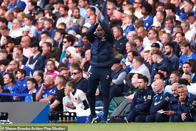 Manager Enzo Maresca pictured applauding during his Chelsea team's 4-2 win over Brighton