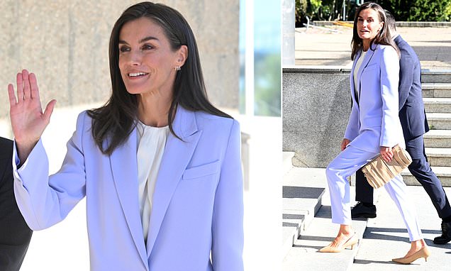 Queen Letizia looks lovely in lilac as she attends presentation on audio accessibility in