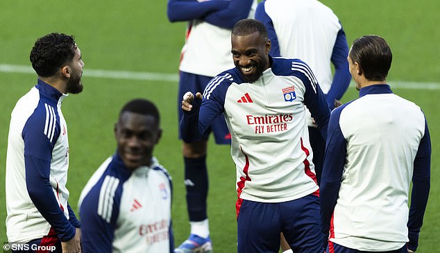 Former Arsenal striker Alexandre Lacazette will lead the line for the visitors at Ibrox