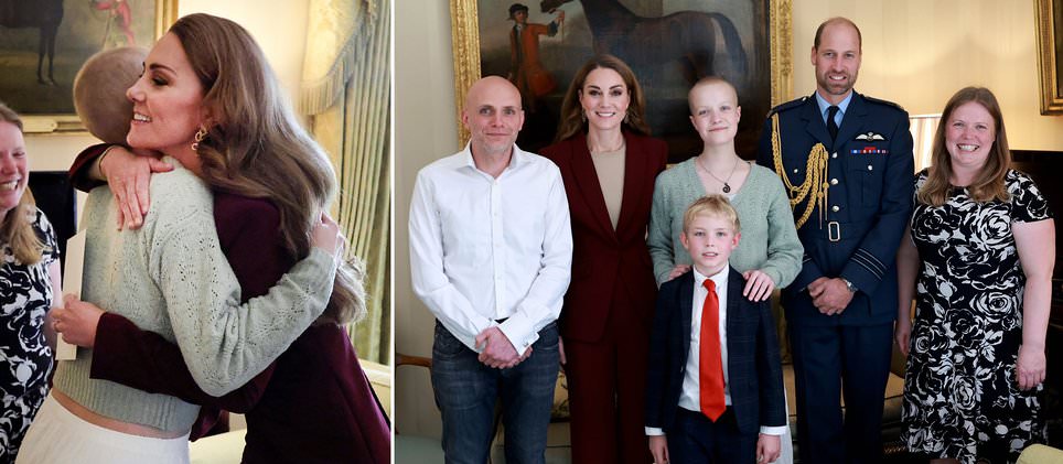 The hug that says 'I'm with you': Kate Middleton embraces young cancer-stricken