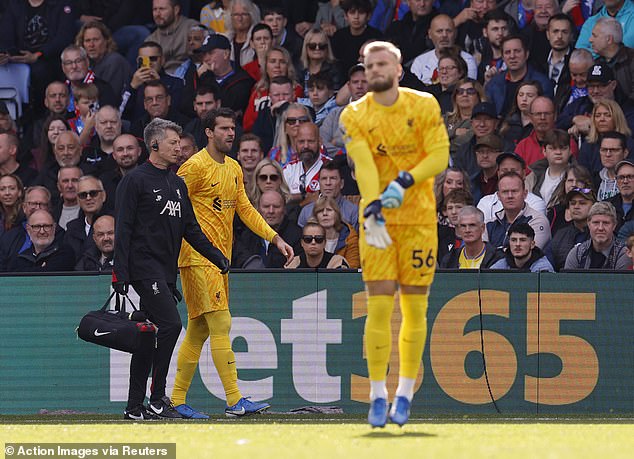 No 56 Vitezslav Jaros made his Liverpool debut off the bench after Alisson went off injured