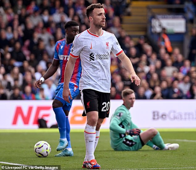 Diogo Jota (centre) scored the only goal of the game as Liverpool won to stay top of the table