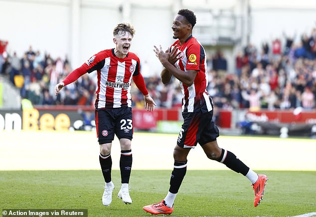 Bees centre back Ethan Pinnock celebrates after scoring his side's fourth of the afternoon