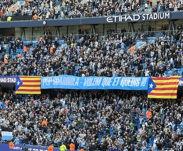 City fans unveiled a banner for Pep Guardiola that read 'We want you to stay' in Catalan