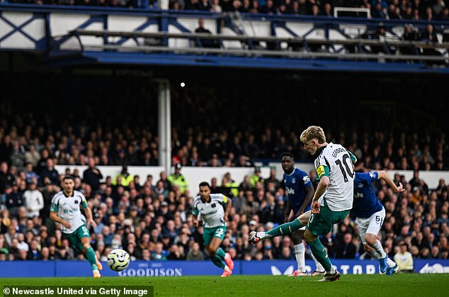 Anthony Gordon missed a penalty as Newcastle were held to a goalless draw by Everton