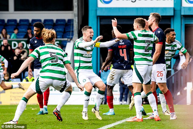 McGregor celebrates with Johnston after the full-back's deflected equaliser