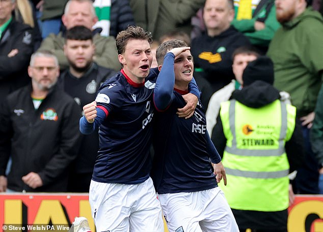 Hale, on  right, savours his big moment after giving County the lead against Celtic