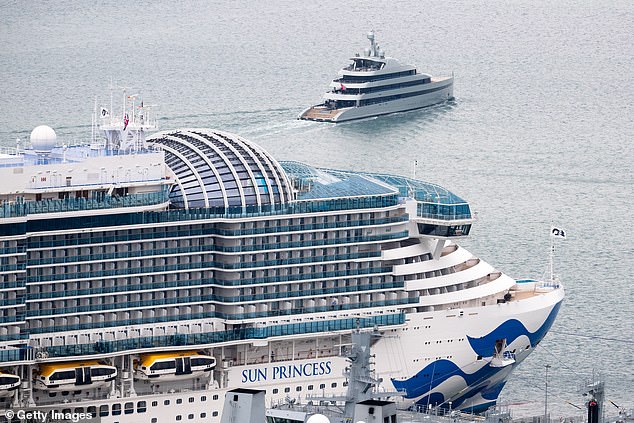 The Sun Princess caters for 4,300 guests with a crew of 1,600, and last set sail from Southampton with the conclusion of its trip in Fort Lauderdale, Florida. Pictured: In Portland Port, England