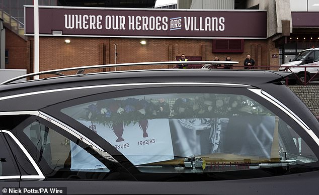 Applause then broke out among those present as the hearse arrived with many singing the terrace chant Holte Enders in the Sky