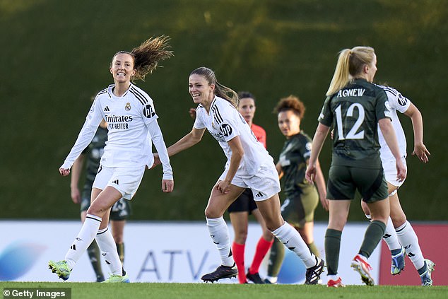 Weir savours the moment in the immediate aftermath of scoring against her countrywomen