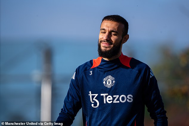 Mazraoui was pictured in training this week as Man United prepare to host Brentford