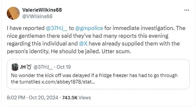 Another user then got involved and claimed to report the man to the police over the Tweet