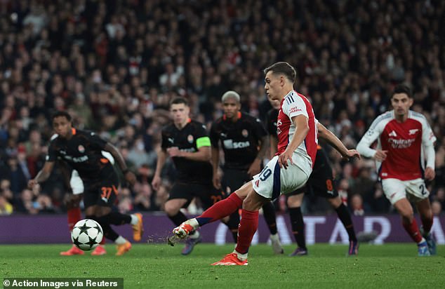 Leandro Trossard stepped up from the spot with the chance to double Arsenal's lead