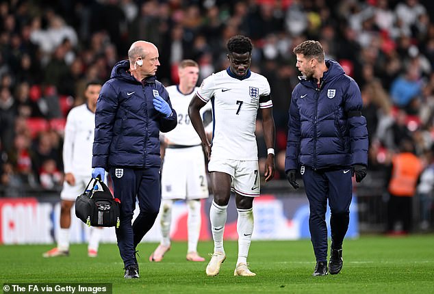 Bukayo Saka suffered a hamstring injury while playing for England earlier this month