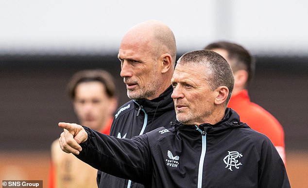 Clement and assistant Stephan Van Der Heyden keep a close eye on training