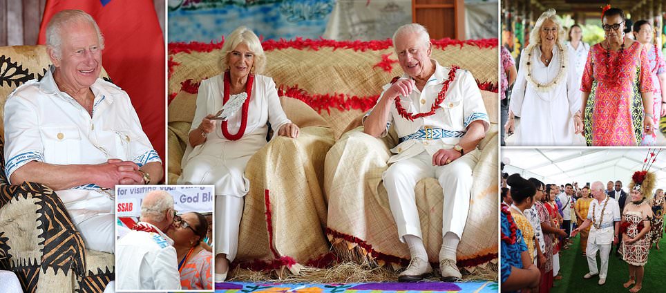 Charles is all white! King and Queen Camilla beam in matching summery outfits as they are